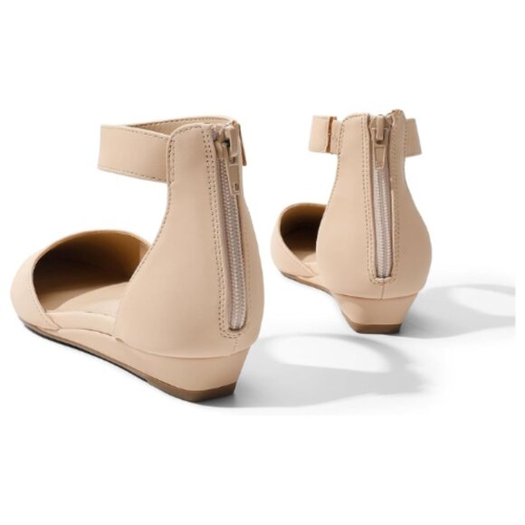 DREAM PAIRS "AMIGA" Women's Low Wedge Ankle Strap Dress Flats Shoes NUDE Size 9M - Picture 4 of 6